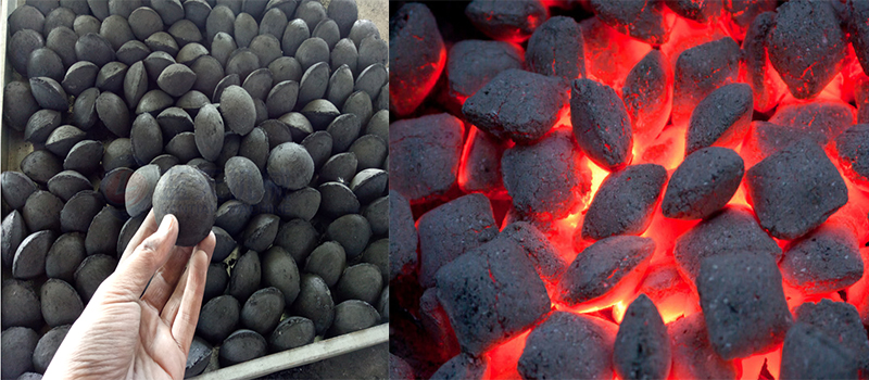 Coal briquette from hydraulic pressure briquette machine